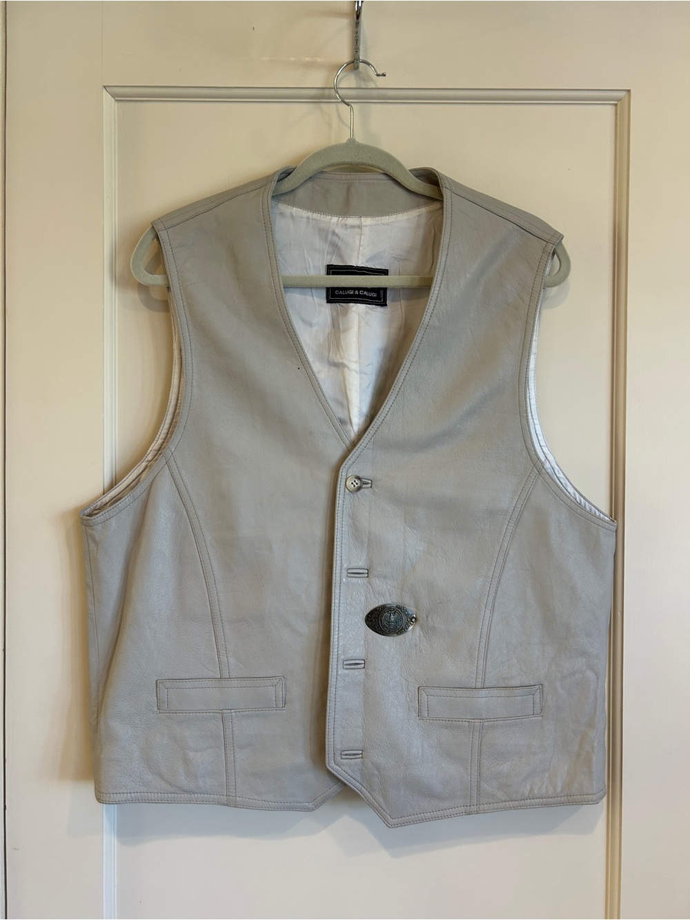 Calvin Klein Men's Light Gray Leather Vest - Tailored Button Front